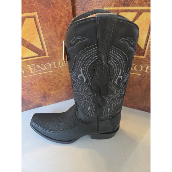 King Exotic US10.5 BLACK GENUINE SHARK Western Boot Dubai Square Toe D 479F0905